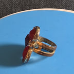 Red Gemstone Cluster Ring Gold Tone Statement Size 8.5