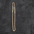 Vintage Gold Tone Geometric Necklace Long Pearl Station Diamond Link Chain 32"