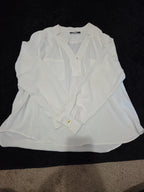 Nine West Blouse White Pocket Split Neck Career Top Gently Used Size PXL