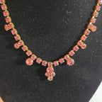 Fringe Necklace Pink Rhinestone Gold Tone Retro Glam
