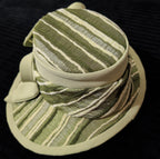 Carissimo Green Striped Wide Brim Church Derby Hat Bow Ribbon Vintage