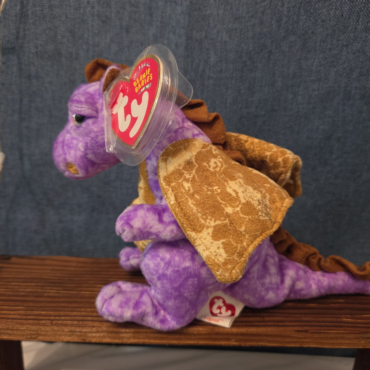 Ty Beanie Baby Legend Purple Dragon Plush Gold Wings 2003