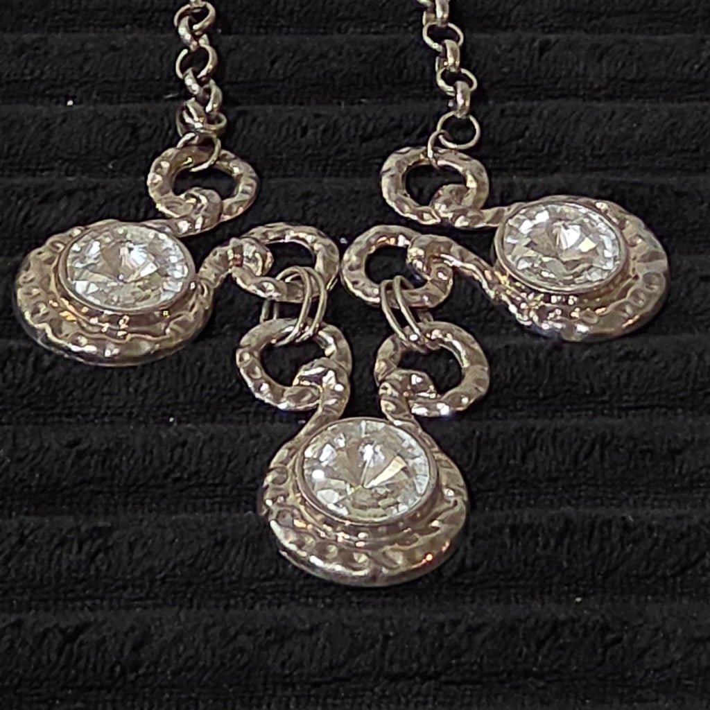 Silver Tone Chunky Crystal Bib Statement Necklace