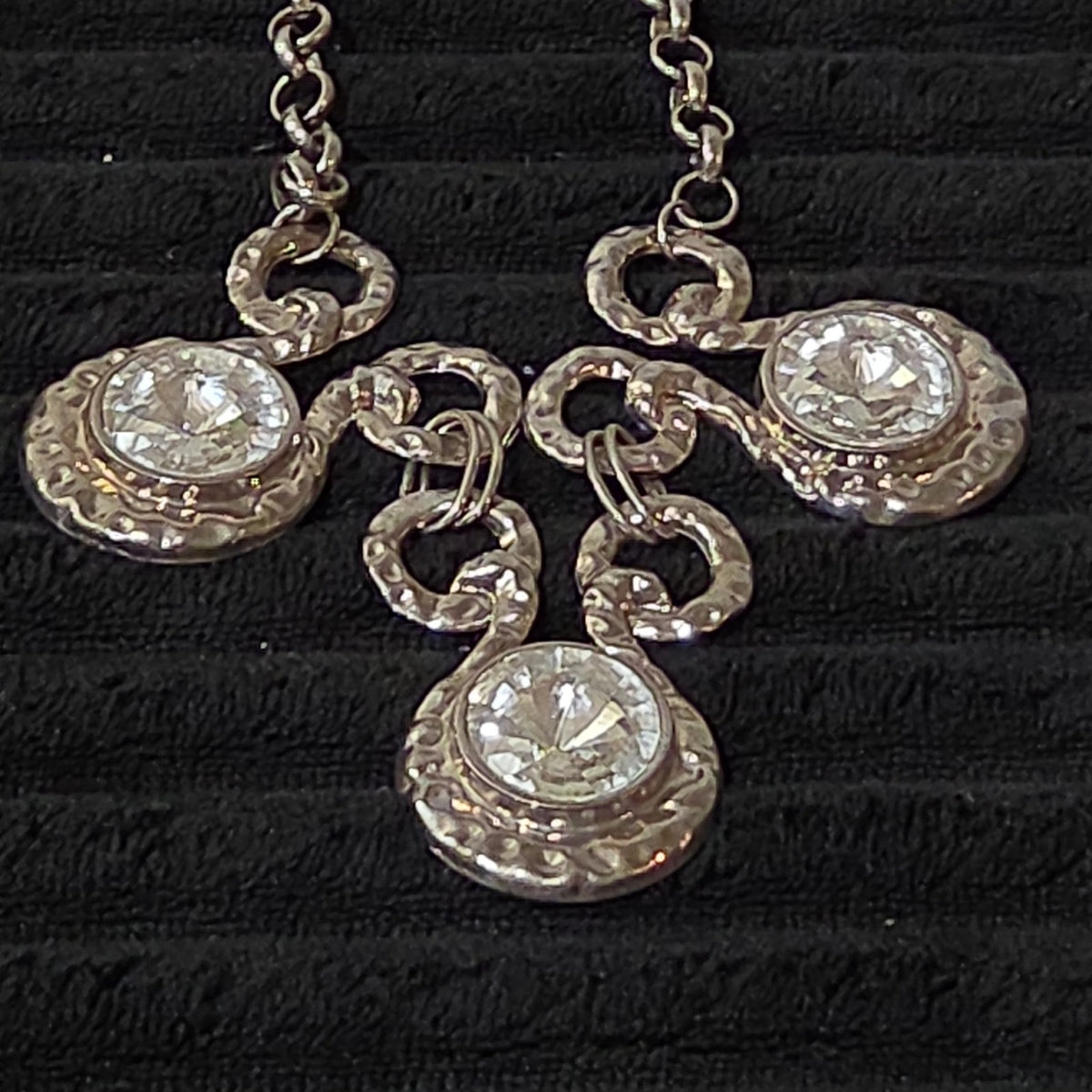 Silver Tone Chunky Crystal Bib Statement Necklace