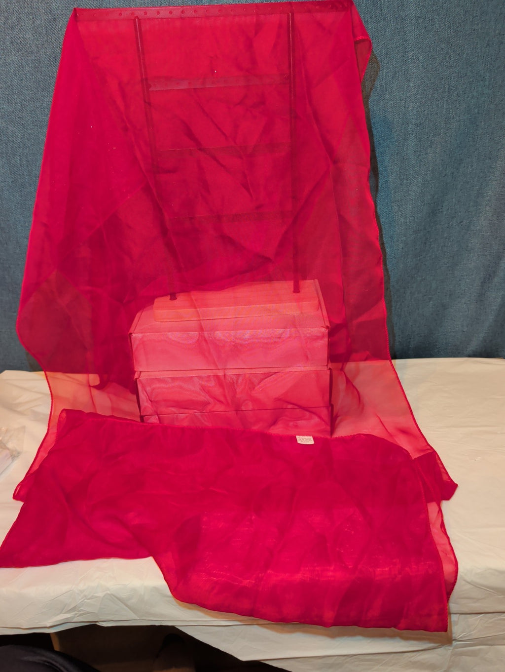 Red Chiffon Evening Shawl Wrap Capelet Bridal PreOwned 65x19