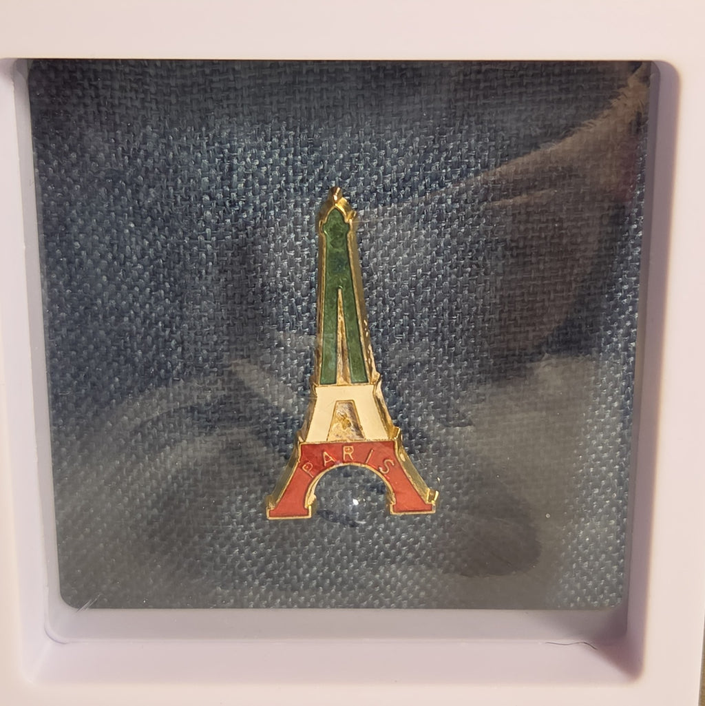 Paris Eiffel Tower Enamel Metal Brooch Vintage Pin