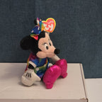 Ty Disney Beanie Baby Minnie Mouse Sparkle Rainbow Dress Metallic Pink Shoes