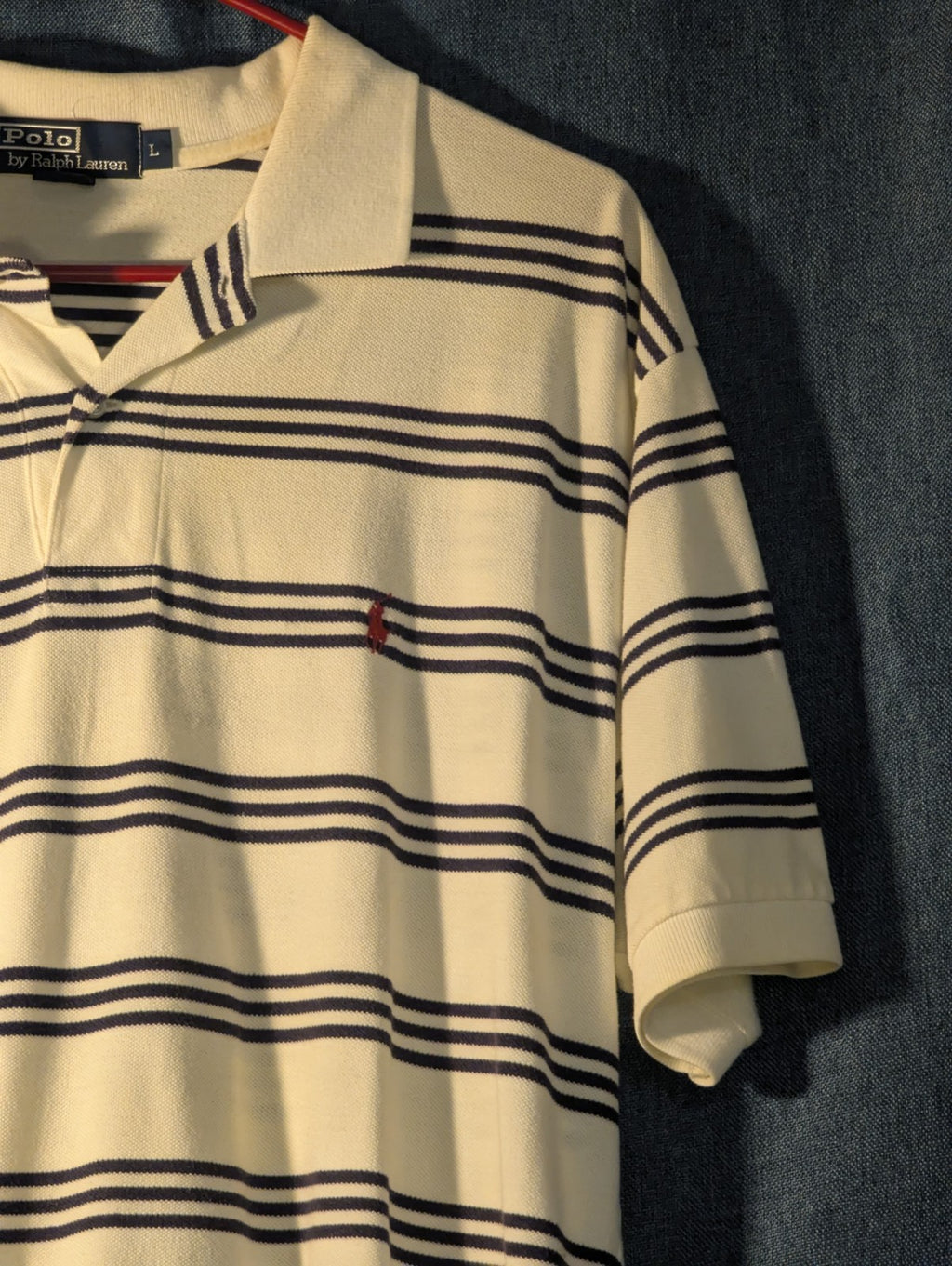 Vintage 90s Polo Ralph Lauren Shirt Men's Large Cream Navy Stripe 