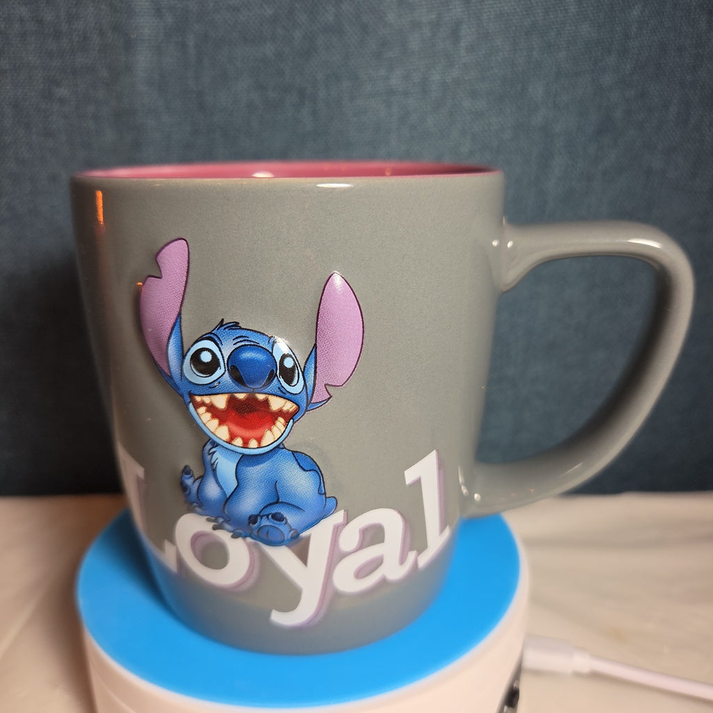 Disney Parks Stitch Loyal Brave Grey Ceramic Mug Pink Inside