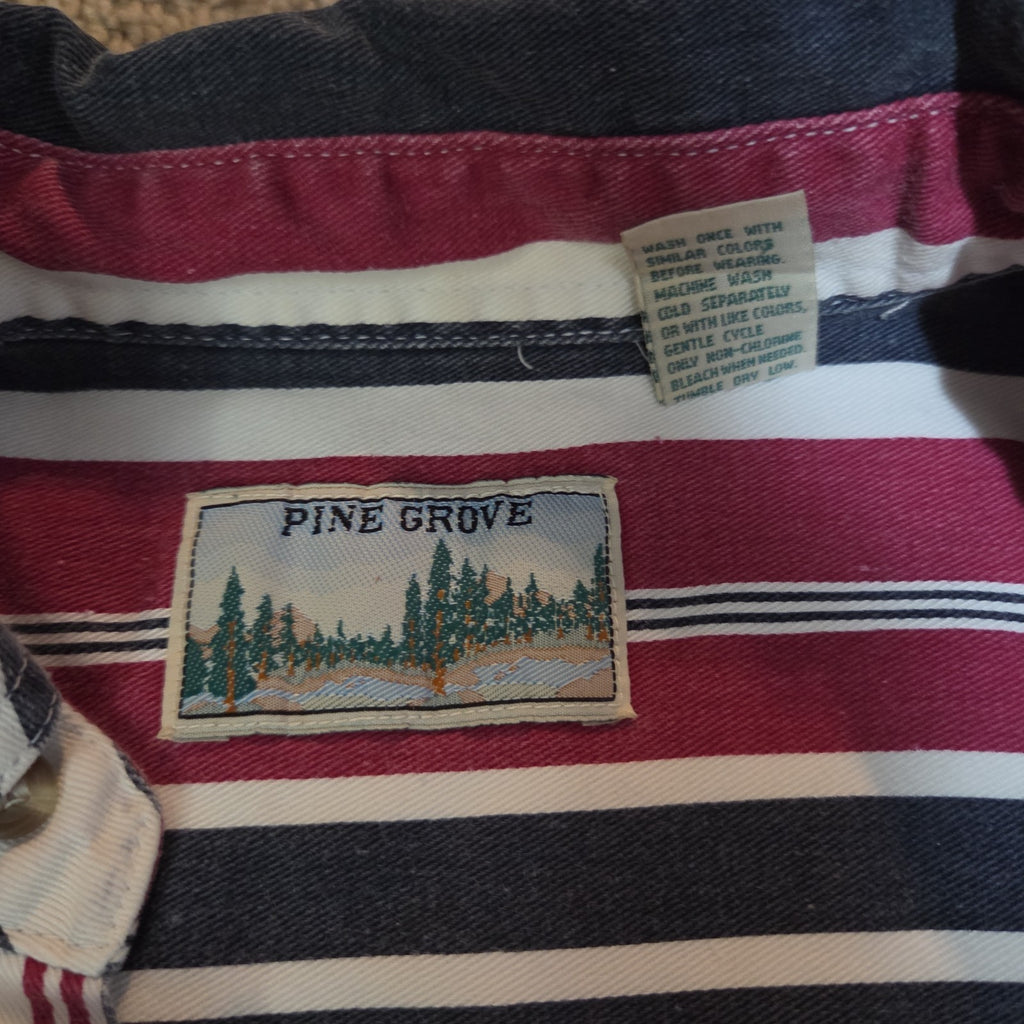 Pine Grove Striped Button Down Shirt Cotton Vintage 90s Retro Men Size M