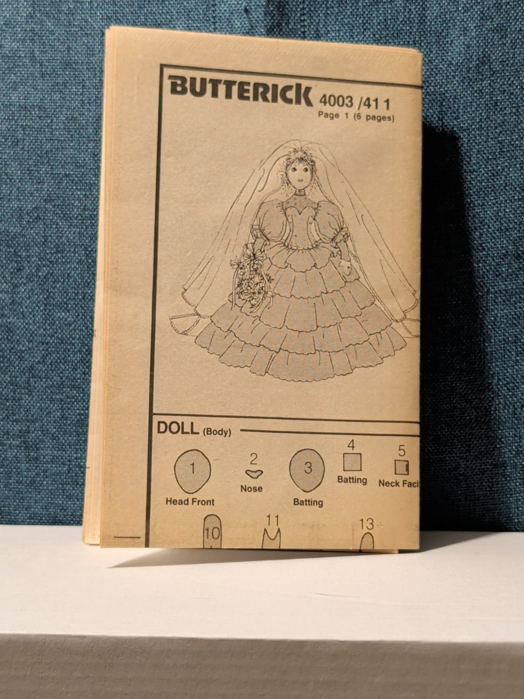 Vintage Butterick 4003 Pattern 1986 22" Sof-Porcelain Bride Doll & Gown UNCUT