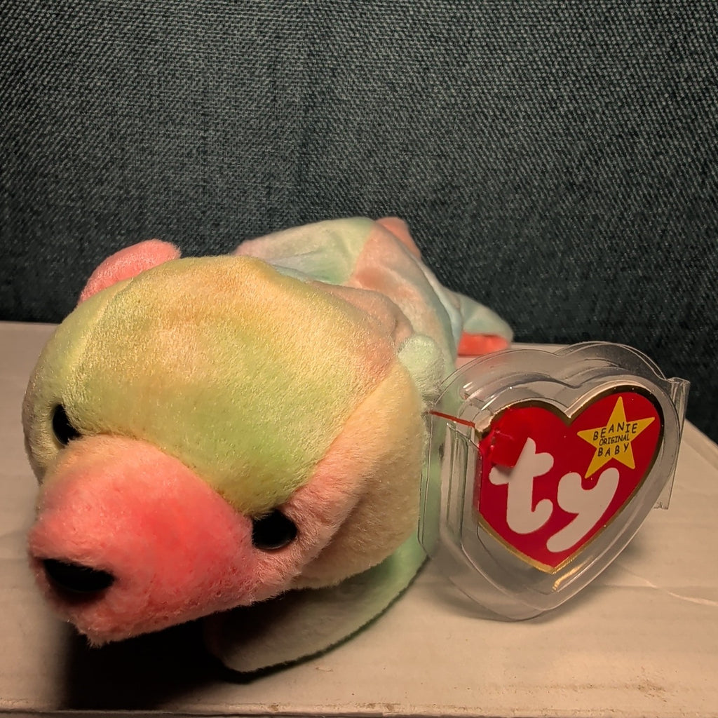 Sammy TY Beanie Baby 1999 Retired Tie-Dyed Multicolor Bear w/ Protector