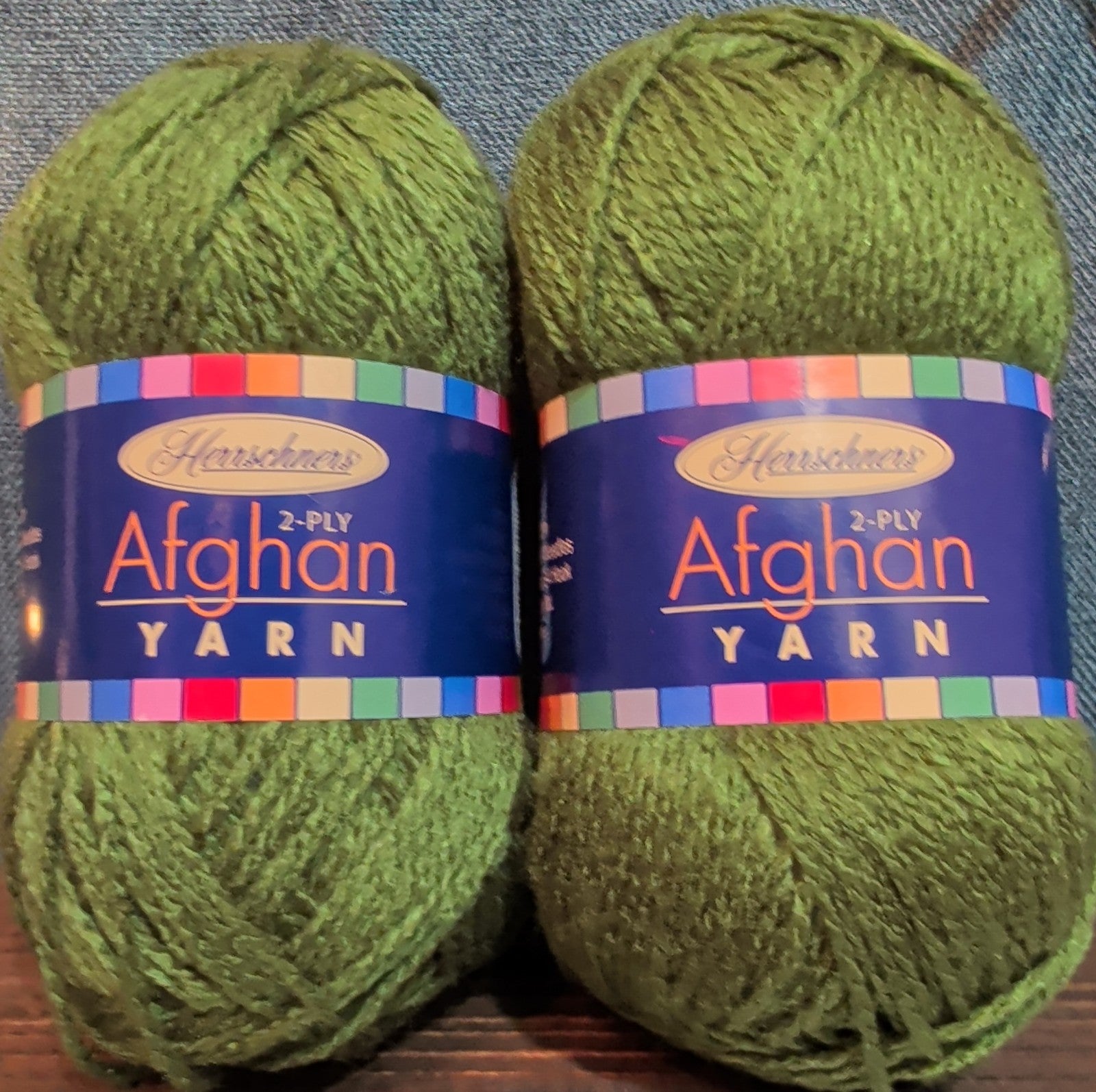 Herrschners Afghan Yarn 2 Ply Fern Green Acrylic 2 Skein Lot 0048