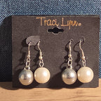 Traci Lynn Faux Pearl Silver Ball Hook Drop Earrings