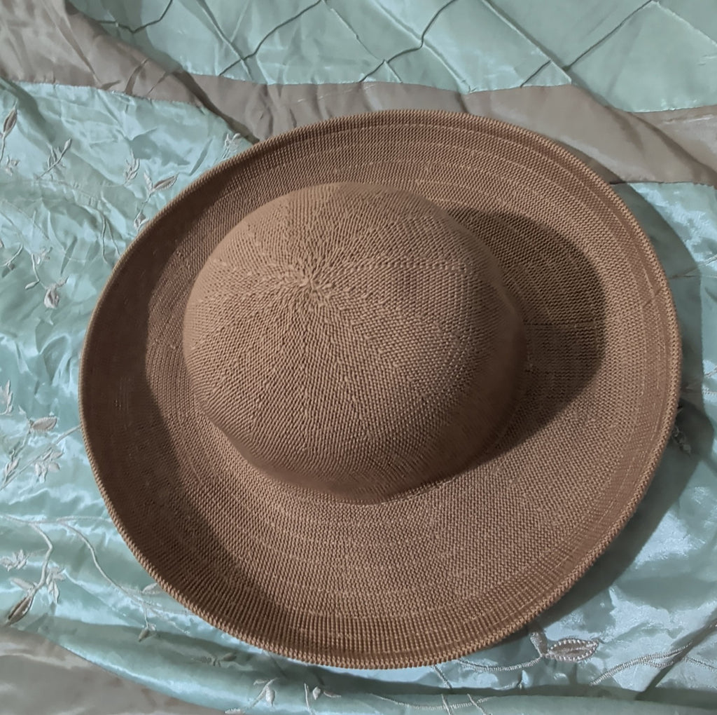 Scala Wide Brim Floppy Sun Hat Brown Acrylic Woven Packable Travel Retro