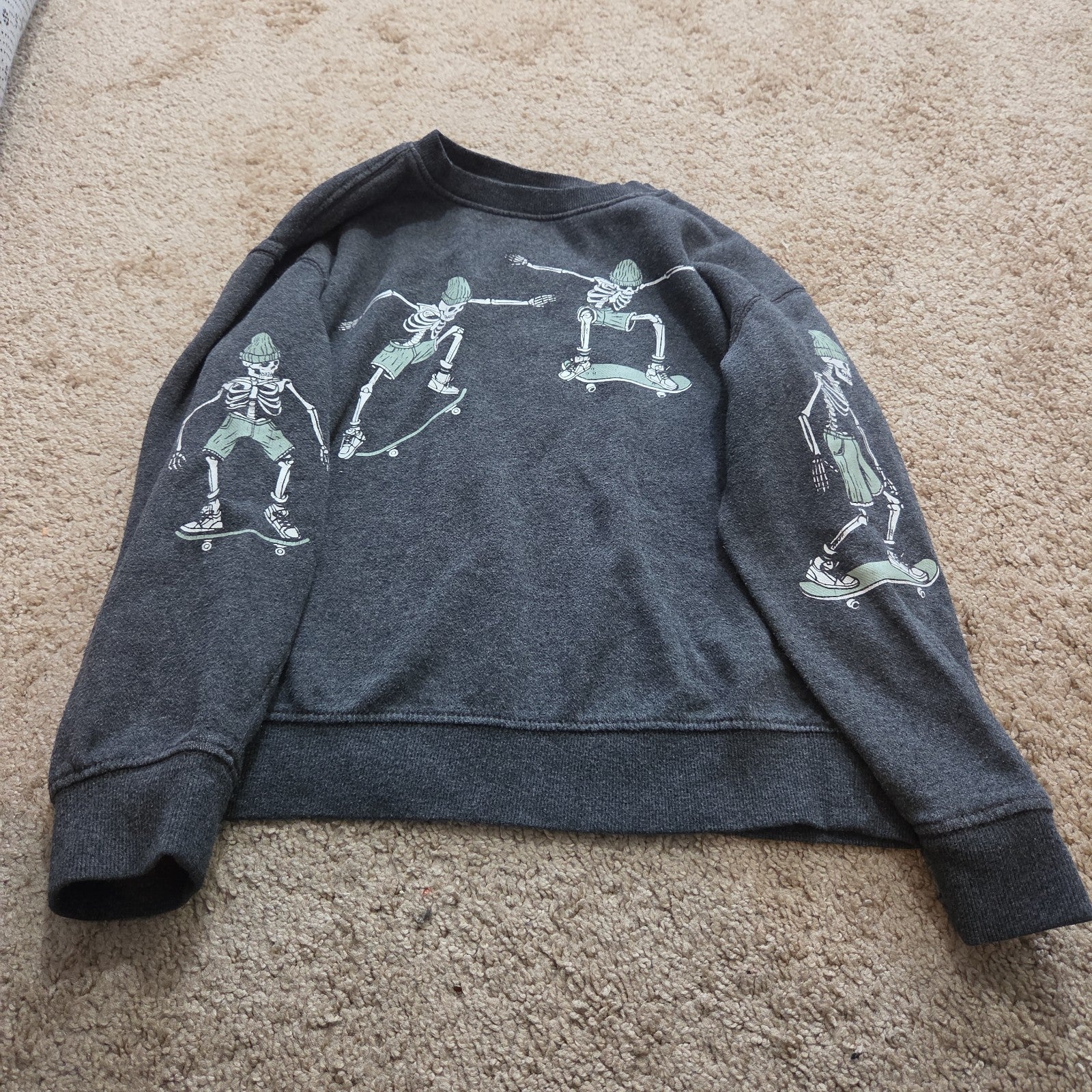 Old Navy Skateboard Skeleton Sweatshirt Boys L Grey Fleece Crewneck Preowned
