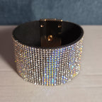 Rhinestone Wide Cuff Bracelet AB Crystal Gold Tone Y2K Glam Style NWOT