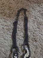 Black Crystal Pearl Necklace Chunky Bib Pendant Antique Chain