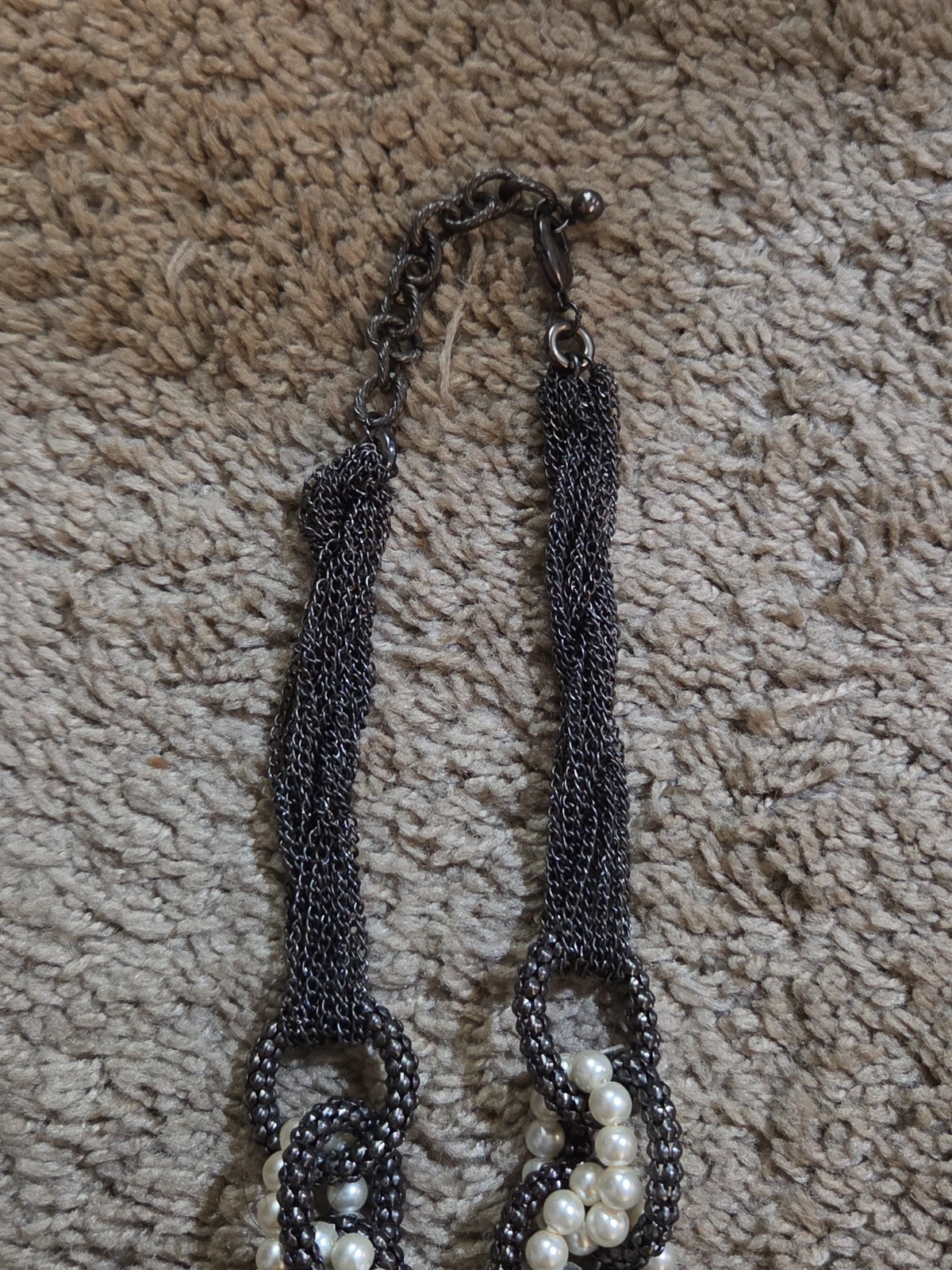 Black Crystal Pearl Necklace Chunky Bib Pendant Antique Chain