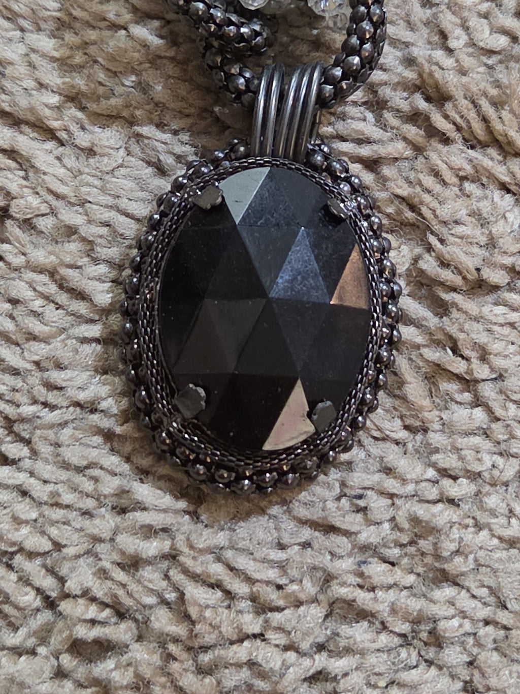 Black Crystal Pearl Necklace Chunky Bib Pendant Antique Chain