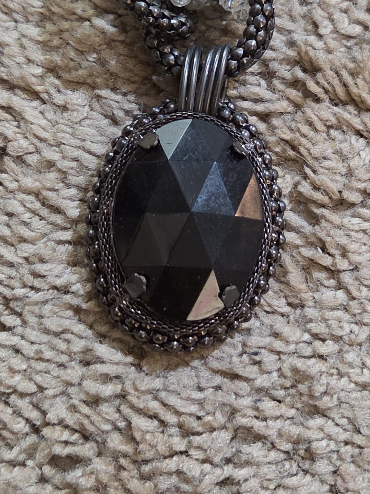 Black Crystal Pearl Necklace Chunky Bib Pendant Antique Chain