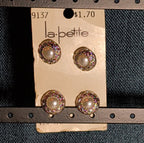 La Petite Vintage Buttons 9137 Faux Pearl Silver Tone Rim Set of 4