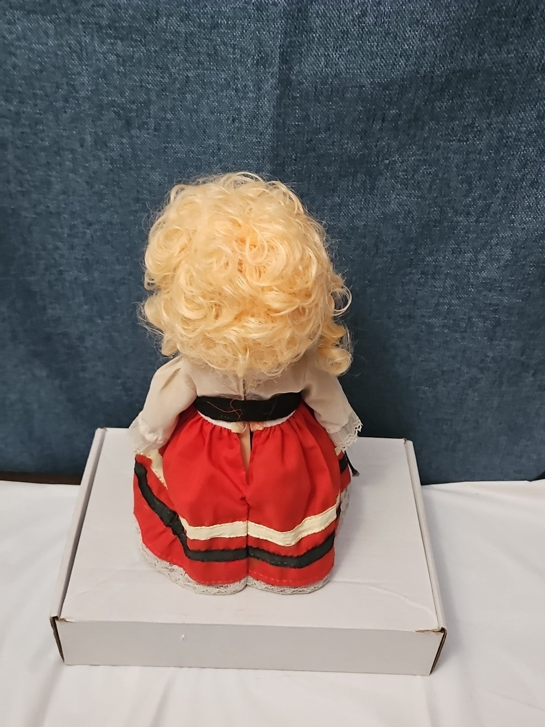 Vintage Heritage Doll Piggy Bank European Folk Costume Blonde Curls Aged Charm