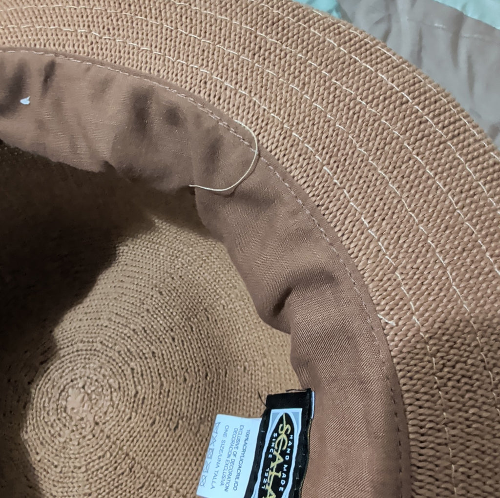 Scala Wide Brim Floppy Sun Hat Brown Acrylic Woven Packable Travel Retro