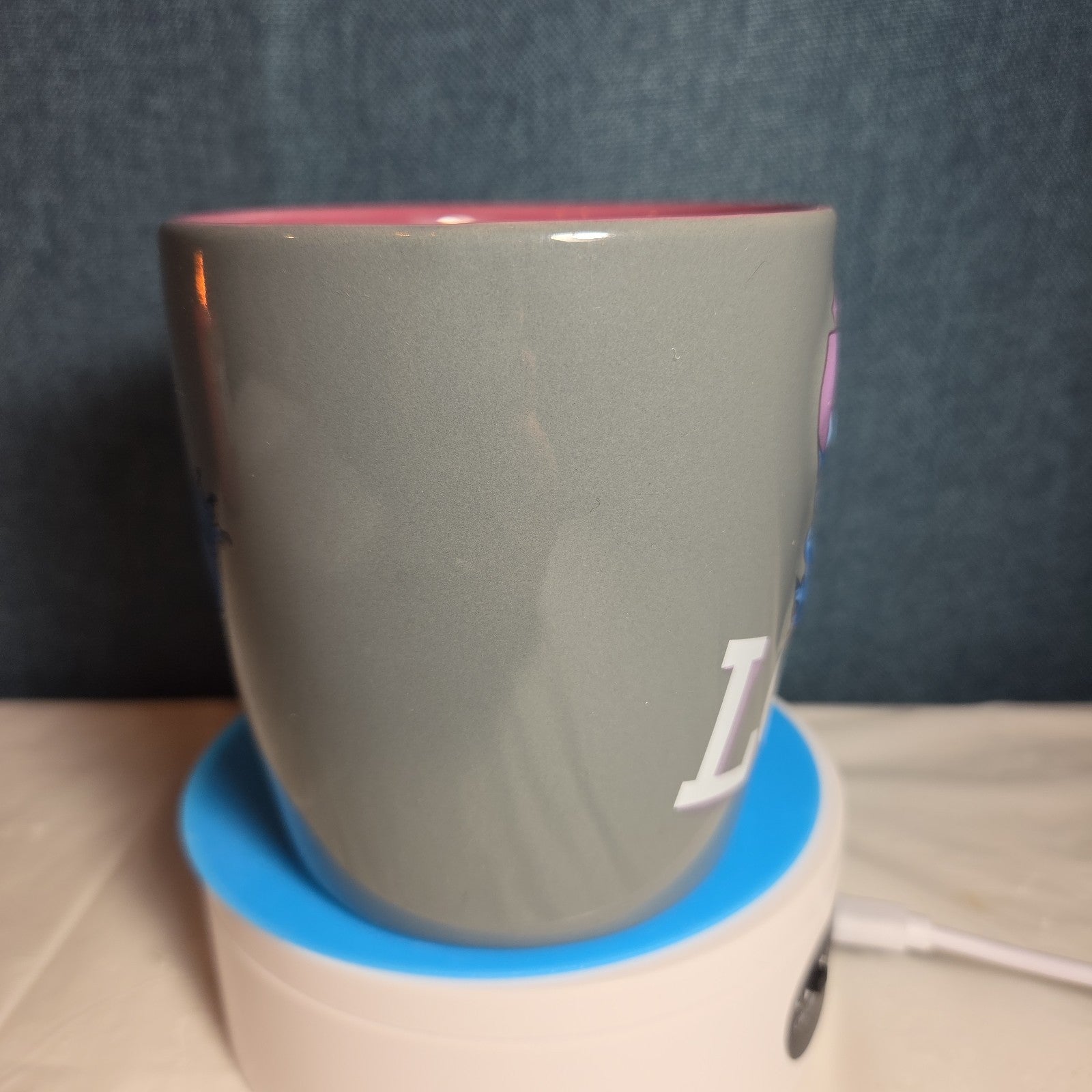 Disney Parks Stitch Loyal Brave Grey Ceramic Mug Pink Inside