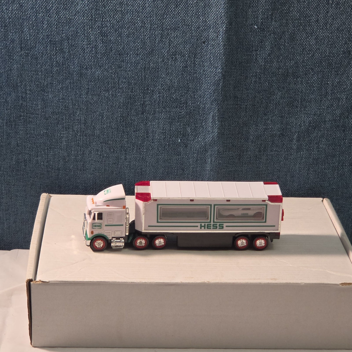 2021 Hess Mini Toy Truck Semi Hauler with Race Car White & Green Collectible