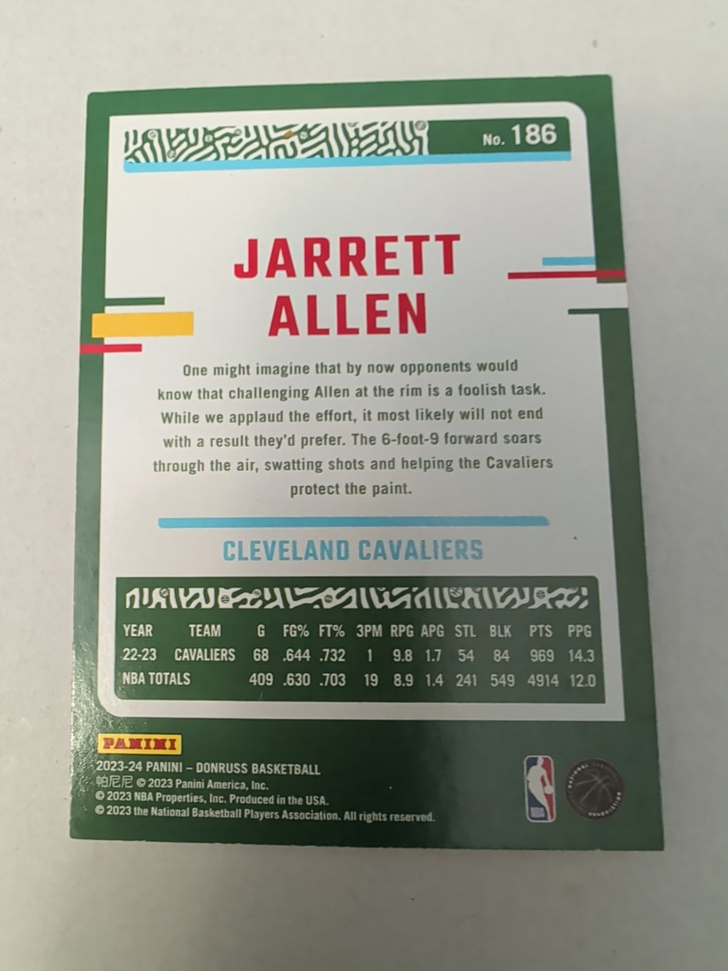 2023-24 Panini Donruss Jarrett Allen #186 Cleveland Cavaliers Base Card | Good