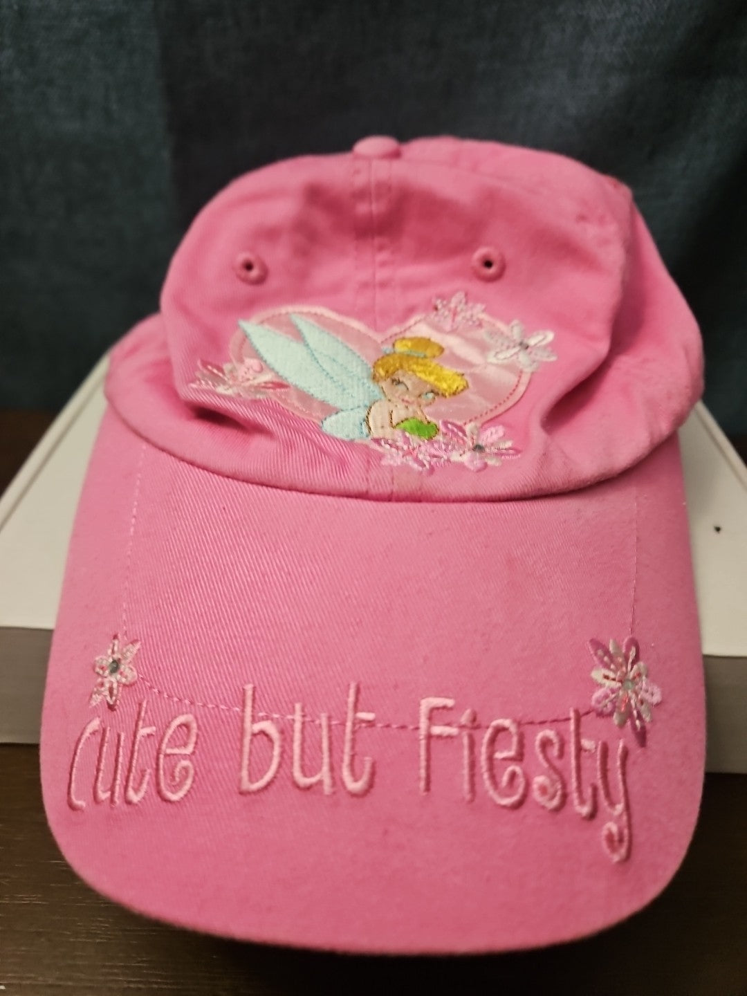 Disney Tinker Bell Hat Pink Baseball Cap "Cute but Feisty" Y2K Embroidered