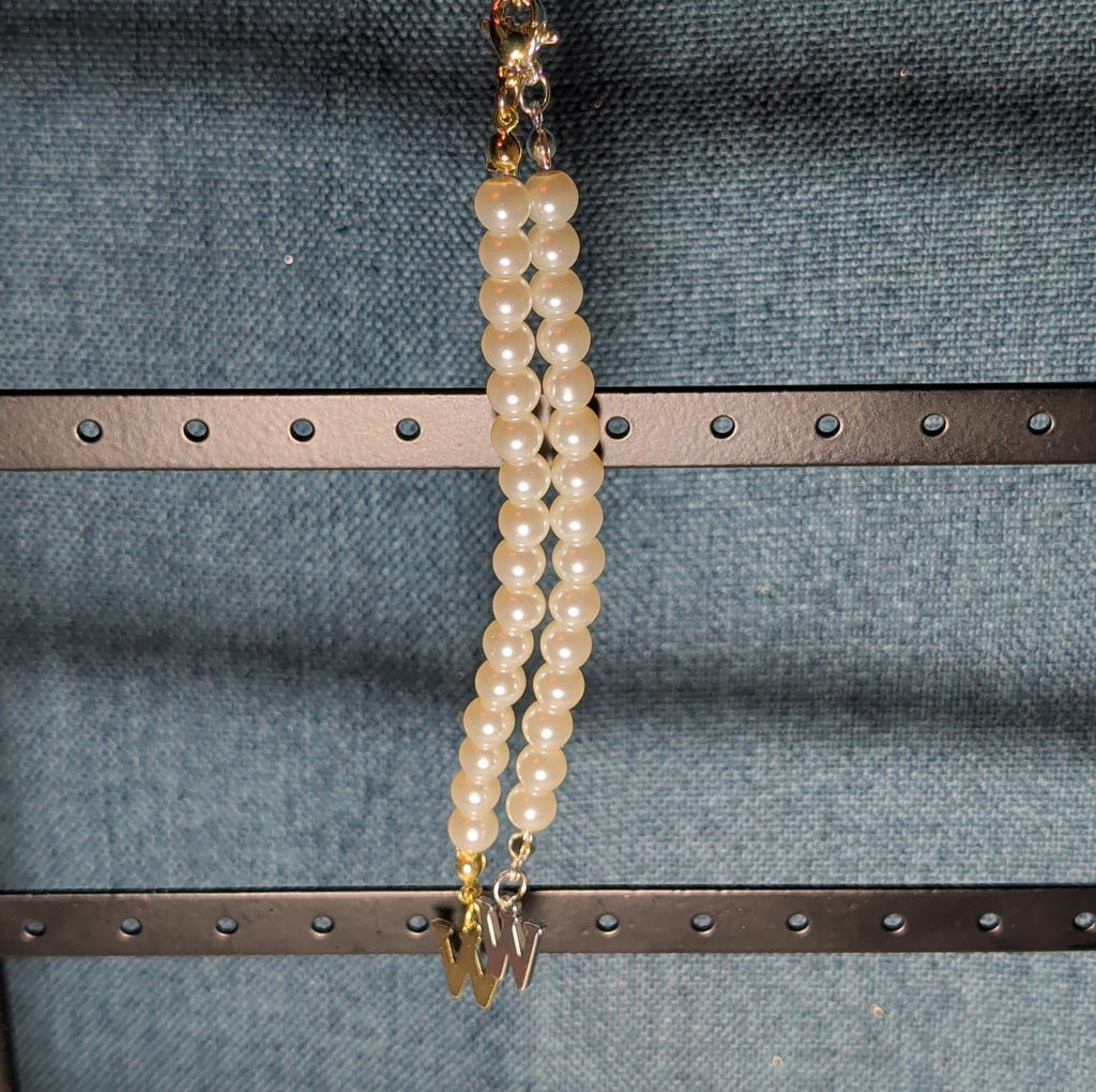 Faux Pearl Purse Charm Gold Silver Tone W Letter Initial