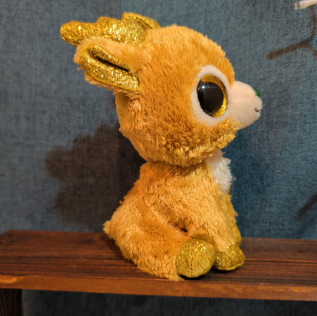 Ty Beanie Boos Glitzy Reindeer 6" Plush Gold Glitter Holiday