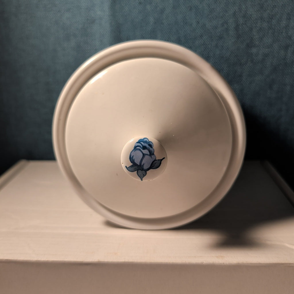 Jay Import Blue Rose Ceramic Canister with Lid Floral Farmhouse Decor 5" Jar