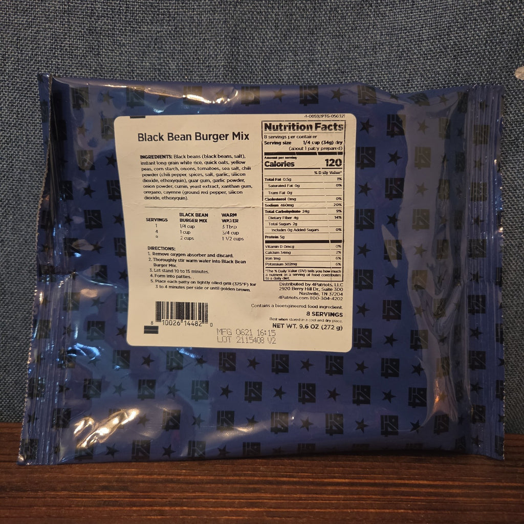 4Patriots Black Bean Burger Mix 8 Servings Survival Food