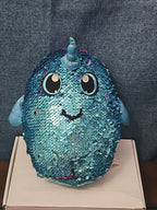 Shimmeez Arlo Narwhal Plush 11" | Reversible Sequin Blue to Purple | Sensory