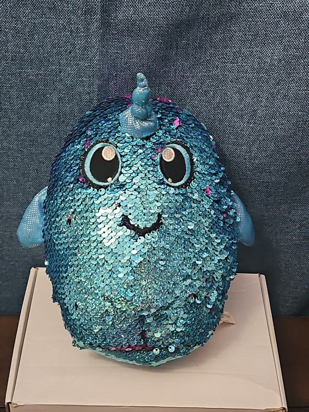 Shimmeez Arlo Narwhal Plush 11" | Reversible Sequin Blue to Purple | Sensory