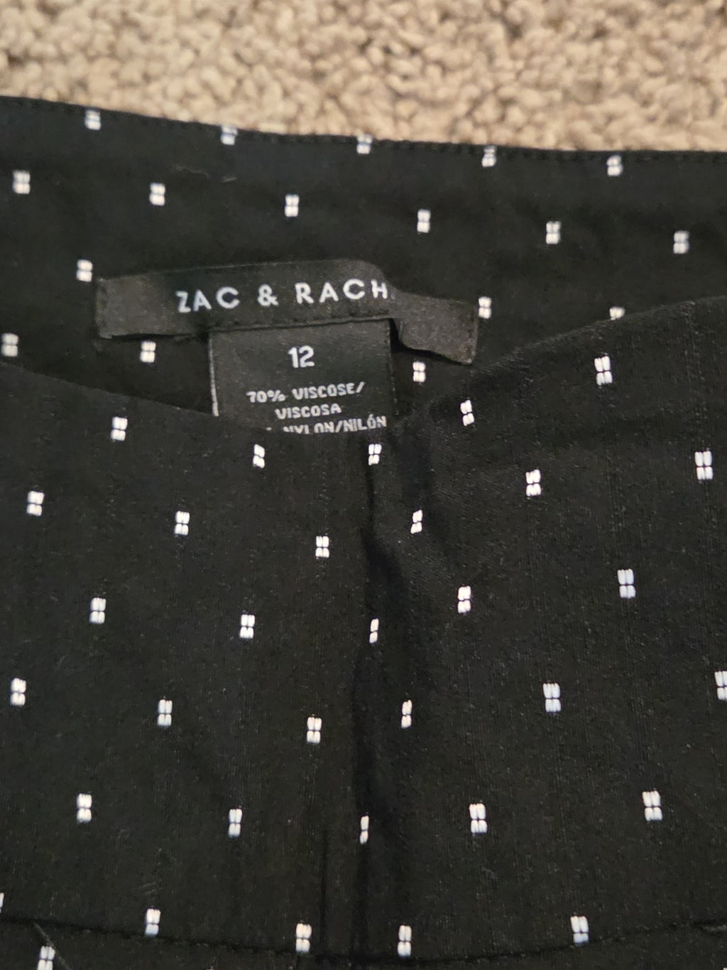 Zac & Rachel Pants 12 Black White Polka Dot Pull On Stretch