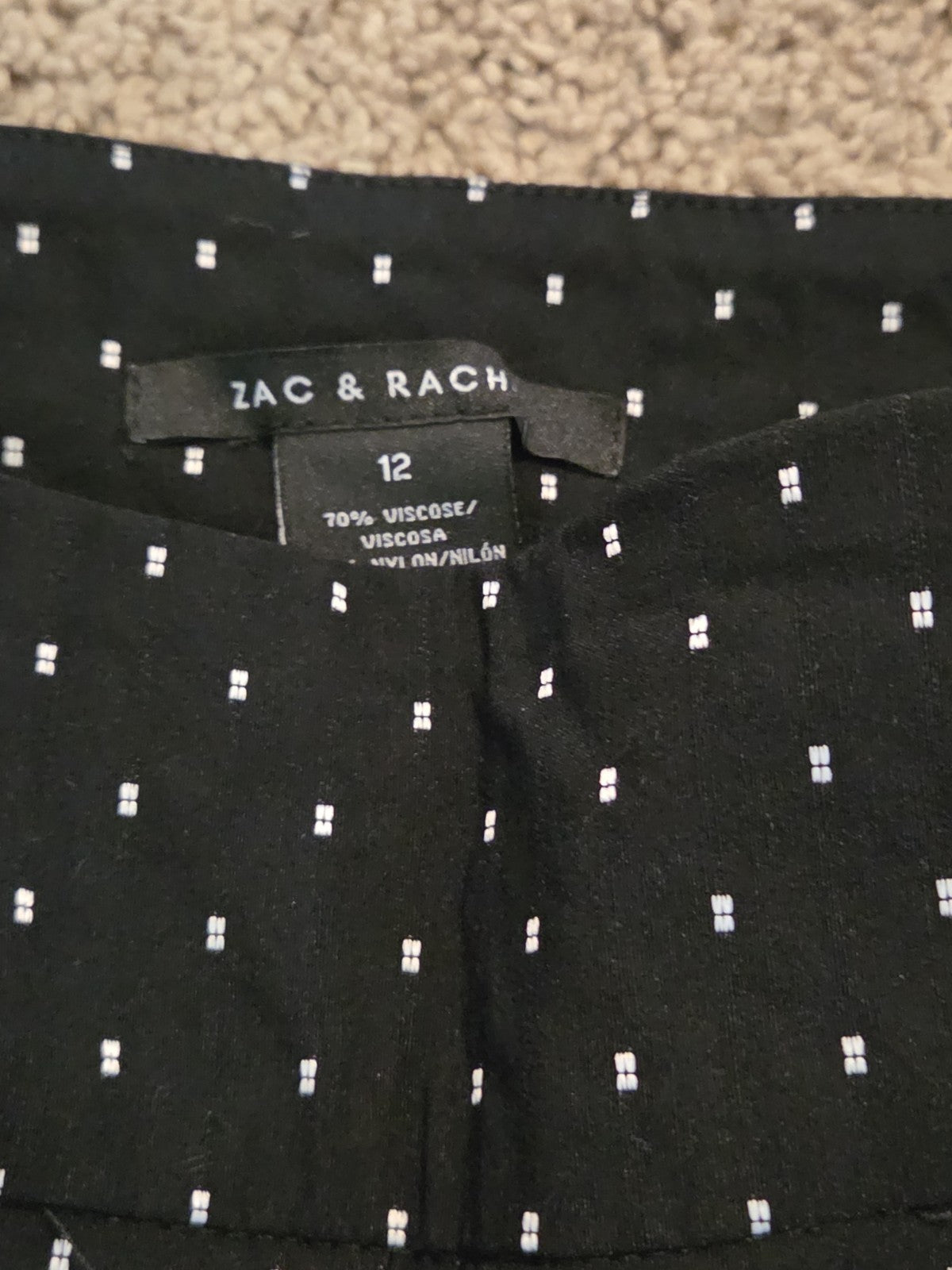 Zac & Rachel Pants 12 Black White Polka Dot Pull On Stretch