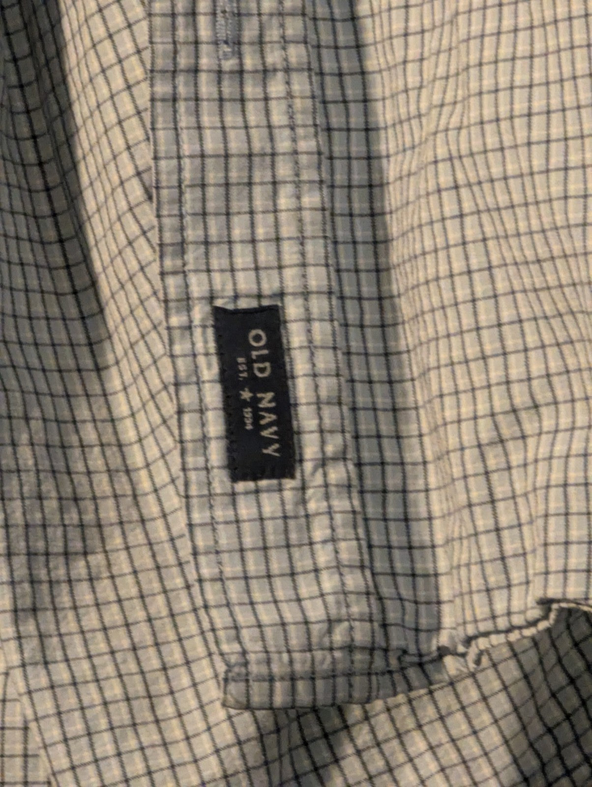 Old Navy Button Down Shirt Men's Large Blue White Grid Check Casual Cotton