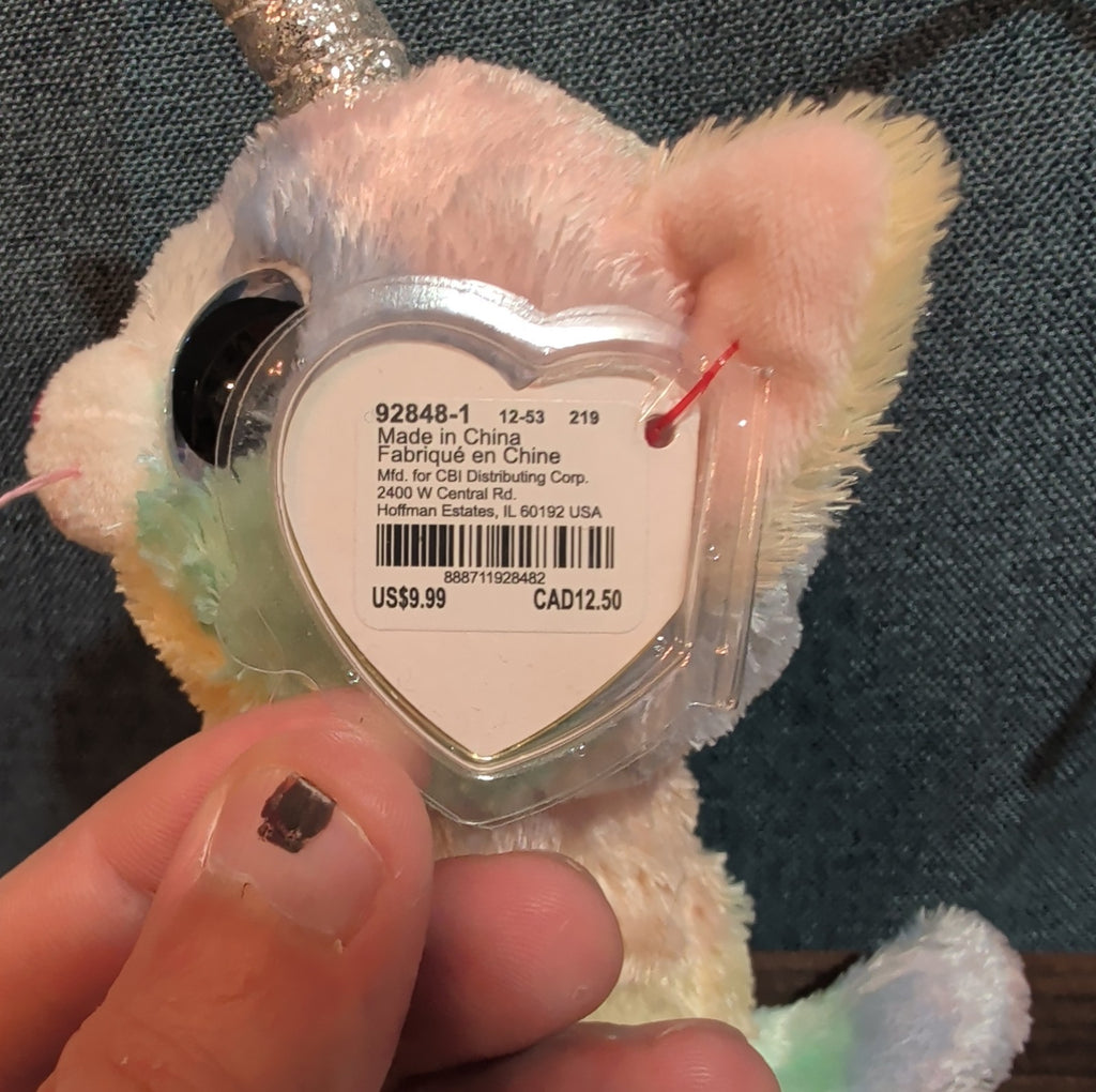 Ty Beanie Boos Heather Uni-Kitty 6" Plush Pastel Rainbow