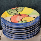 Bella Ceramica Alfresco Fruit Dinner Plates 10 in Hand Painted Set of 7
