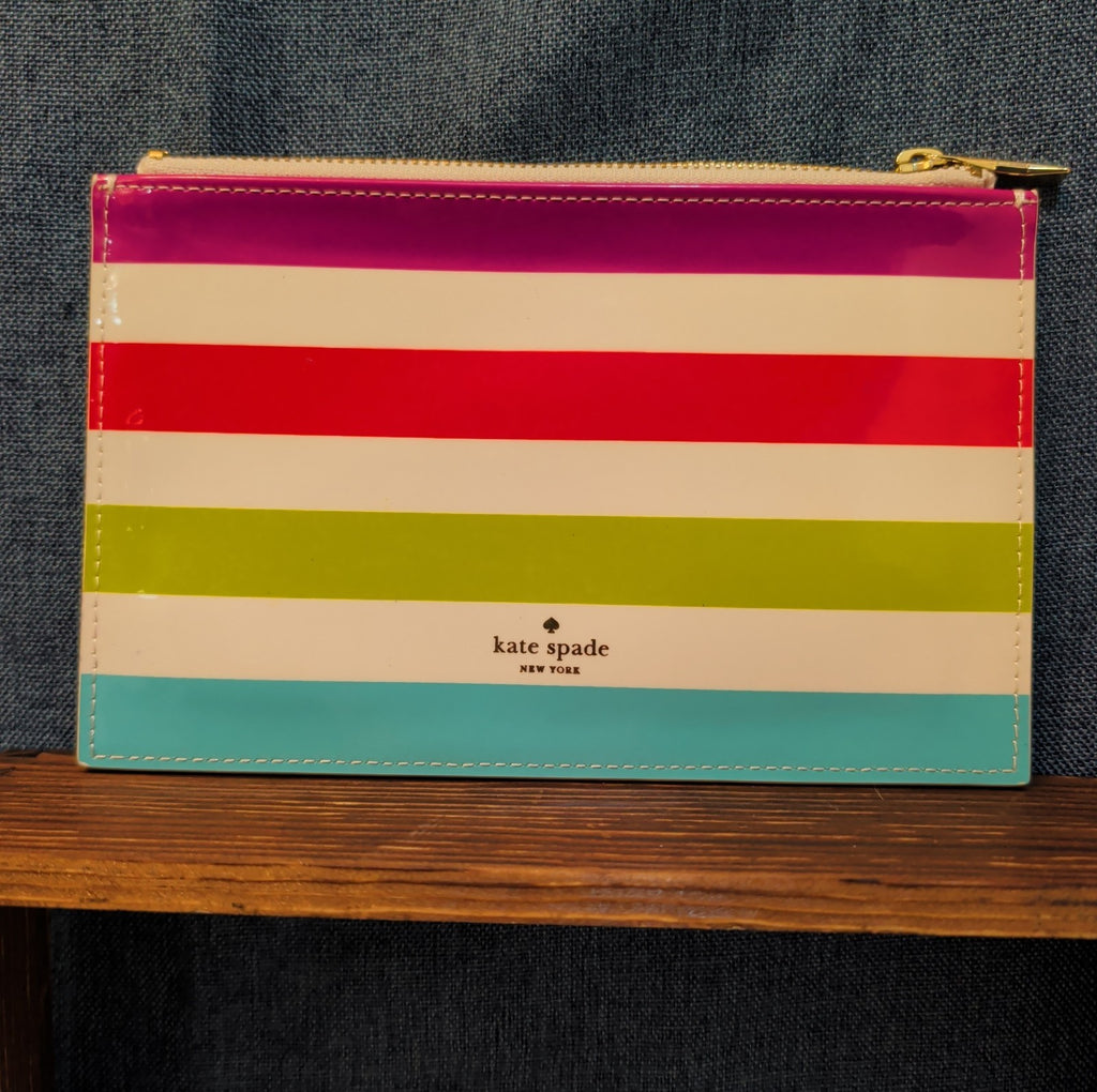Kate Spade Striped Pencil Case Makeup Pouch Glossy Patent Preppy