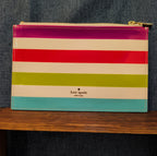 Kate Spade Striped Pencil Case Makeup Pouch Glossy Patent Preppy
