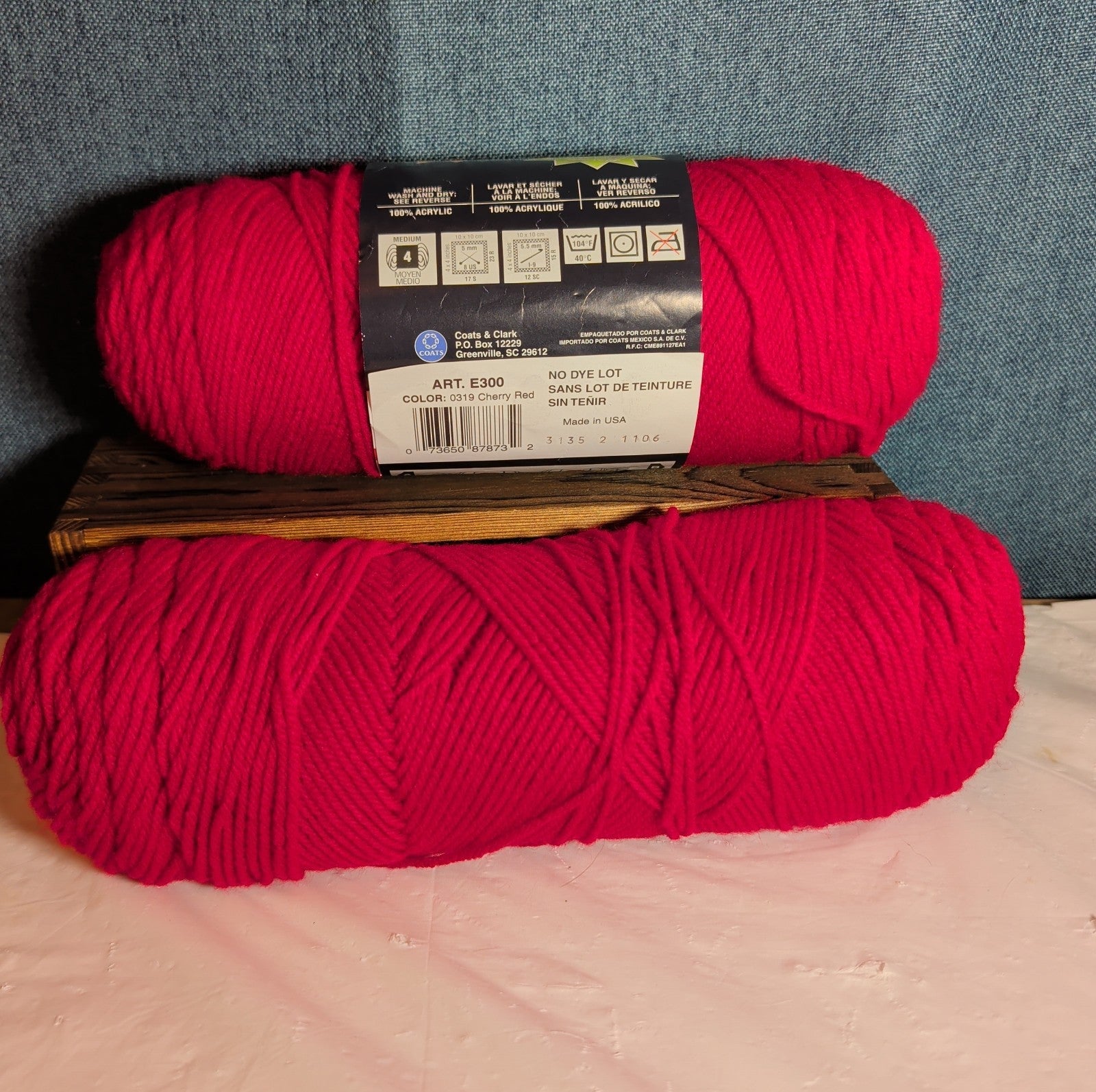 Red Heart Super Saver Cherry Red Yarn Lot 2 Skeins Worsted E300 New & Used
