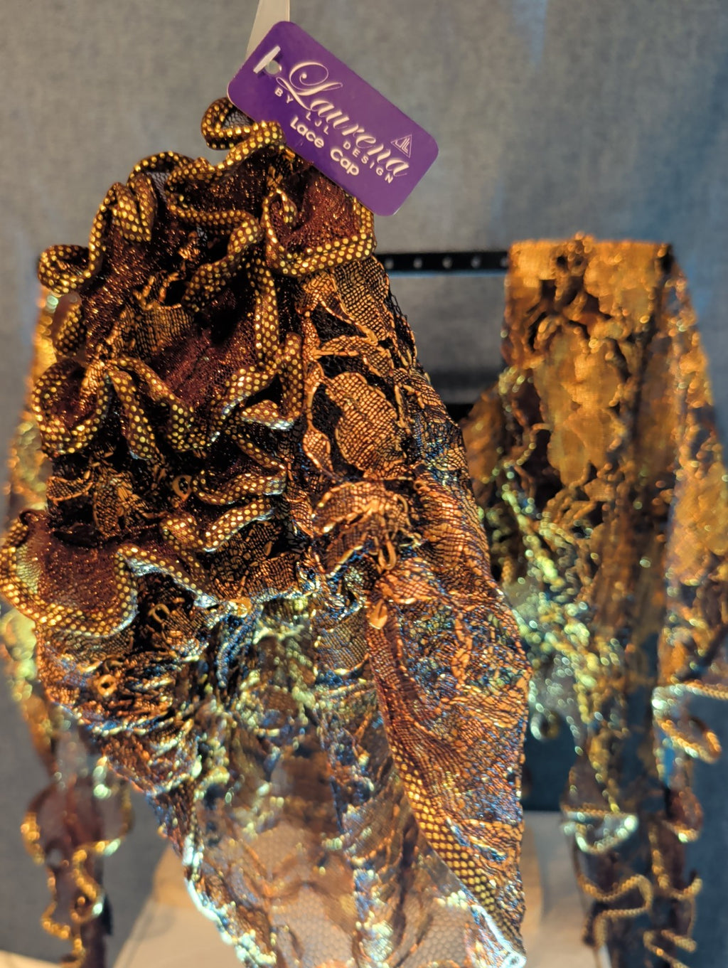 Laurena by LJL Metallic Lace Scarf Wrap Henna Rust Ruffled Boho NWT 63x23