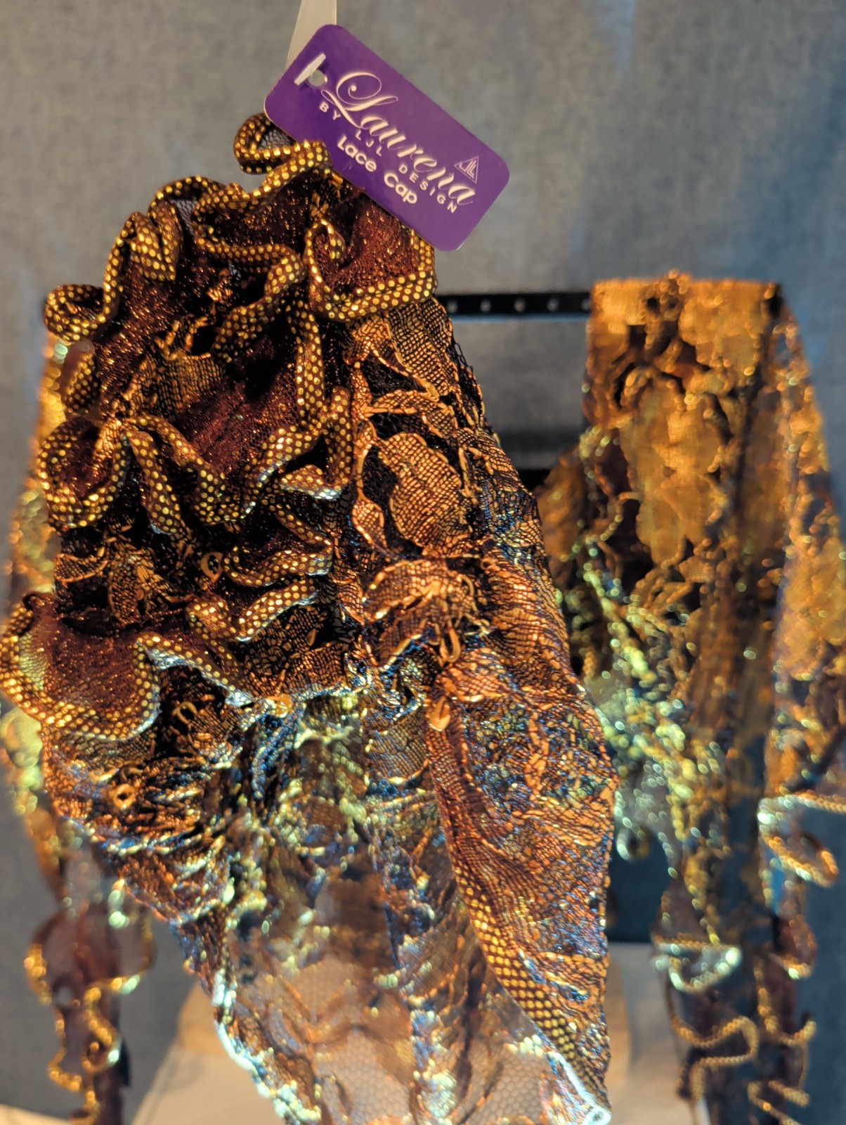 Laurena by LJL Metallic Lace Scarf Wrap Henna Rust Ruffled Boho NWT 63x23