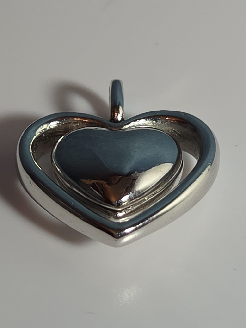 Double Heart Pendant Silver Tone Puffed Charm Y2K