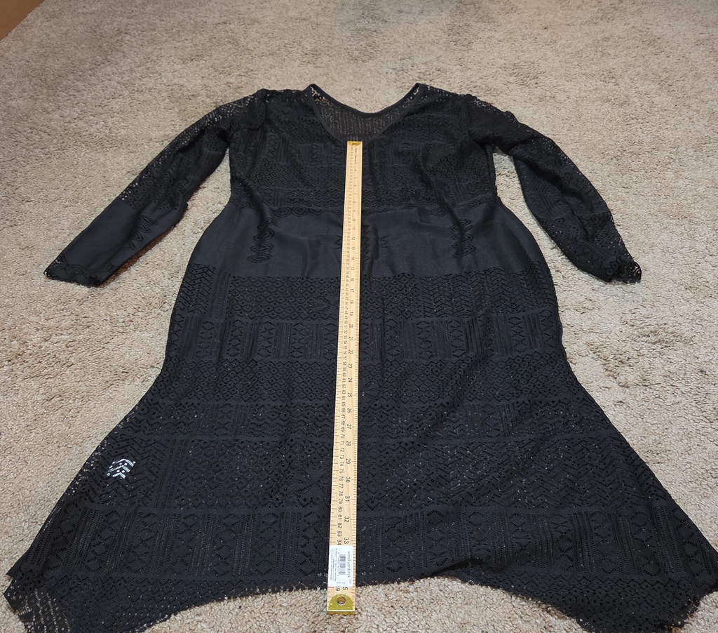 Black Lace Crochet Midi Tunic Dress Festival Whimsigoth XXL